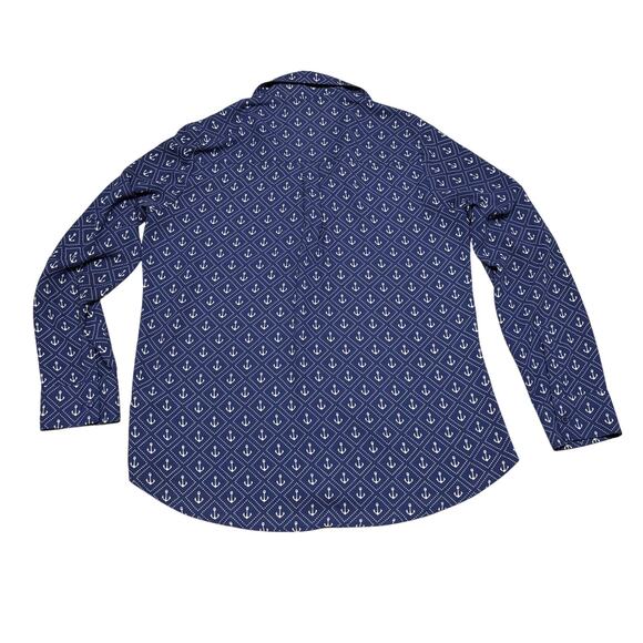 Express Portofino Shirt Original Fit Large Blue Anchor Print polyester nautical - Picture 2 of 6